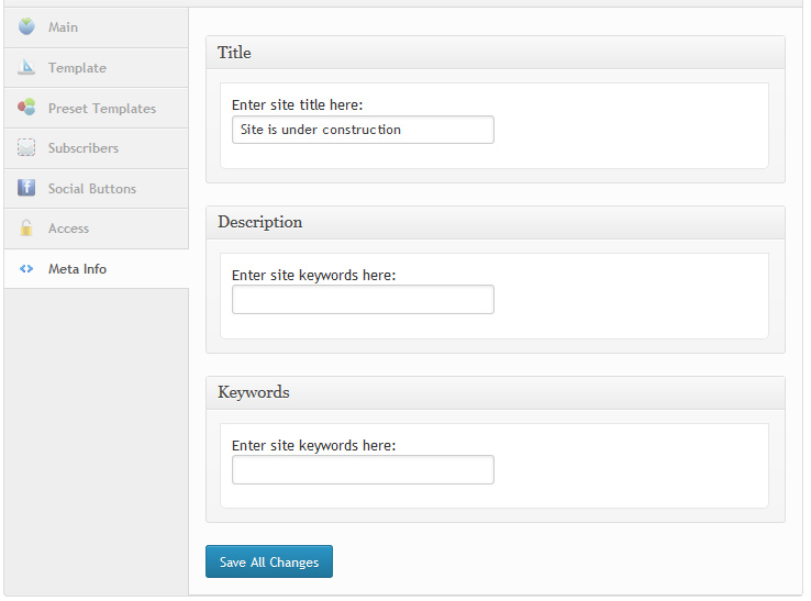 Coming Soon Meta Inforamtion (SEO option)