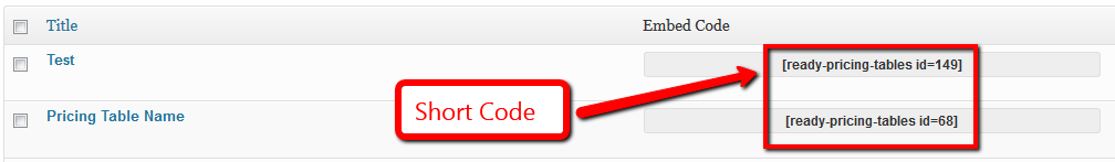 How to insert pricing table with shortcode